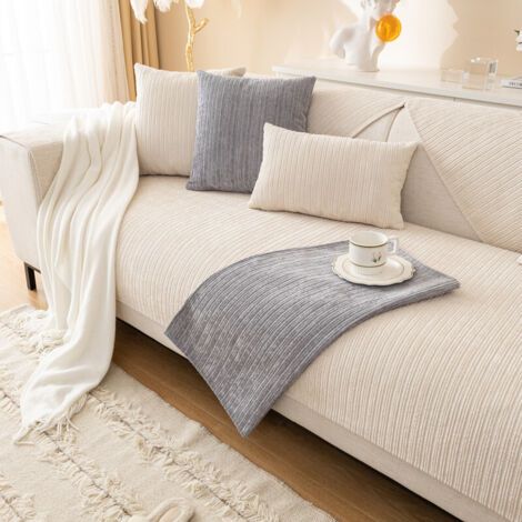 Housses de canapé style crème en tissu chenille 90180 cm, housses universelles nordiques antidérapantes unies pour toutes saisons (1/3)