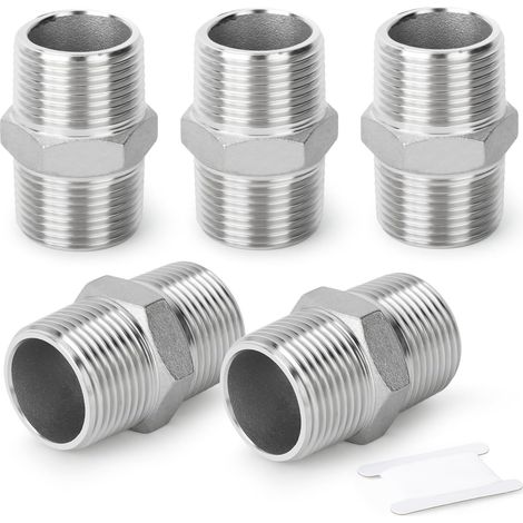 5 Pcs 316L Raccords hexagonaux mâles en acier inoxydable, Raccord de tuyauterie 3/8" BSP Tuyau mâle x - (1/5)