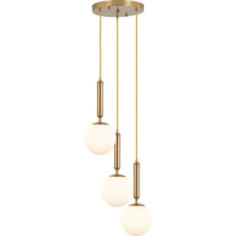 Suspension en verre opalin 3xG9 10W – finition Doré (1/4)