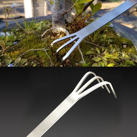 Râteau à plantes à 3 dents en acier inoxydable avec poignée ergonomique (1/3)
