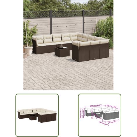vidaXL 12-tlg. Garten-Sofagarnitur mit Kissen Braun Poly Rattan