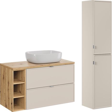 Ensemble meuble simple vasque 100cm 3 niches et colonne Alba Cachemire (1/5)