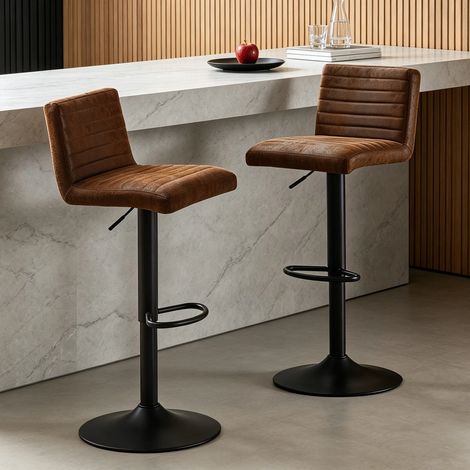 AINPECCA Set of 2 Faux Suede Bar Stools Metal Frame Footrest Base Cafe Pub Swivel Chairs,Brown
