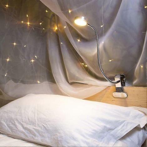 Lampe de bureau LED à pince avec adaptateur pour table et lit, luminosité réglable, protection des yeux, pour le bureau et la maison, flexible à 360°, argentée (1/5)