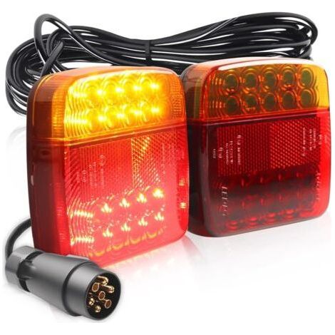 Kit de feux de remorquage magnétiques à LED, câble de 7,3 m avec prise européenne à 7 broches, 4 modes d'éclairage brillants, étanche IP67, adapté aux camping-cars, bateaux et caravanes (1/4)