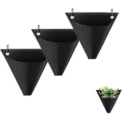 Bolsa de cultivo vertical de 3 piezas para pared de jardín, bolsa de cultivo colgante, diseño triangular, con gancho, para exteriores, interiores, hogar, decoración, patio (negro) (1/5)