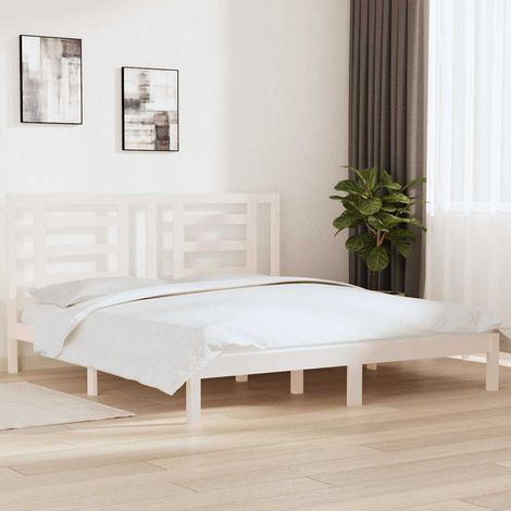 Cadre de lit sans matelas-Structure de lit blanc 180x200 cm bois massif 438605 (1/5)