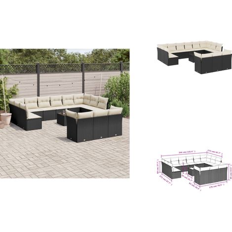 Salon de jardin avec coussins 14 pcs noir résine tressée - Ensemble Salon De Jardin - Mobilier De Jardin - Canapé D'extérieur - Résine Tressée - Rotin Synthétique (1/3)