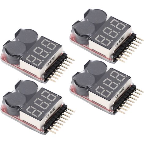 Dieser 2-in-1 1,8S Lithium-Batteriespannungstester (4er-Pack) verfügt über einen akustischen Alarm bei niedriger Spannung und eignet sich für die Fernprüfung von Batterien. (1/4)