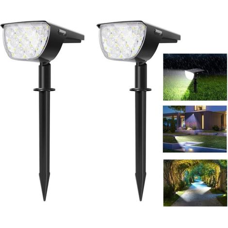 Lot de 2 projecteurs solaires d'extérieur, 30 LED, étanches (IP67), réglables, avec panneau solaire intégré, éclairage solaire extérieur à 180° pour jardin, terrasse, allée, entrée de garage. (1/5)