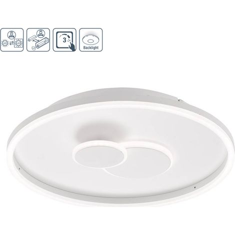 Plafonnier dimmable via interrupteur blanc plafonnier LED salon rond, métal plastique, 27W 1800lm, DxH 40x7 cm WOFI 11246 (1/5)