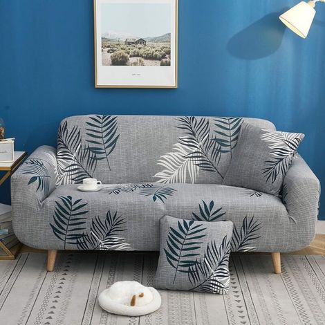 Three-seater printed stretch sofa cover with adjustable elastic band, pillowcases not included