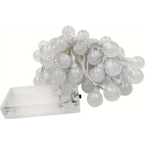Guirlande lumineuse à bulles, piles 3AA, 2,5 m, blanc froid, idéale pour décorer des événements et créer des ambiances chaleureuses.