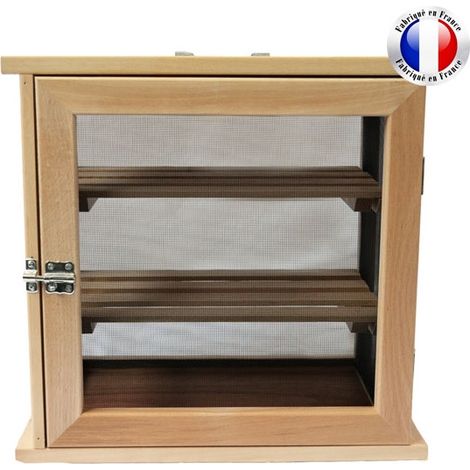 QEM – Garde-manger grillagé 206 – Dimensions 43x44x30 cm – 3 étages avec 2 clayettes amovibles – Bâti en hêtre pour aération optimale