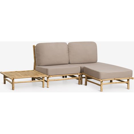 Conjunto de jardín con sofá modular de 2 piezas, puff y mesa de centro cuadrada en bambú Isendra SKLUM (1/5)