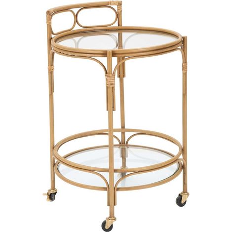 Carrello portavivande rotondo in rattan con ripiani in vetro Panama (1/5)