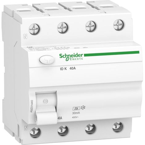 Schneider Electric A9Z01440 Interruttore differenziale ID K, 4P, 40A, 30 mA, Tipo A, Bianco, 40 Ampere (1/4)