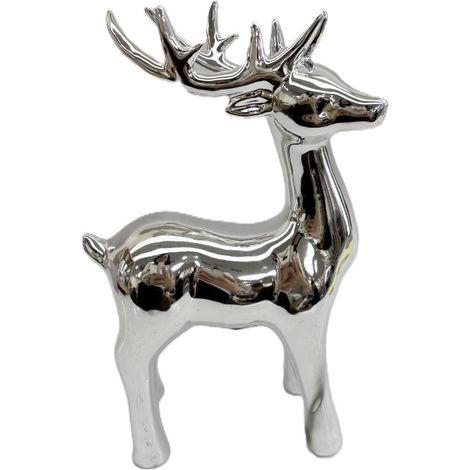 TrendLine Deko Rentier Keramik 15 x 7,5 x 24 cm silber
