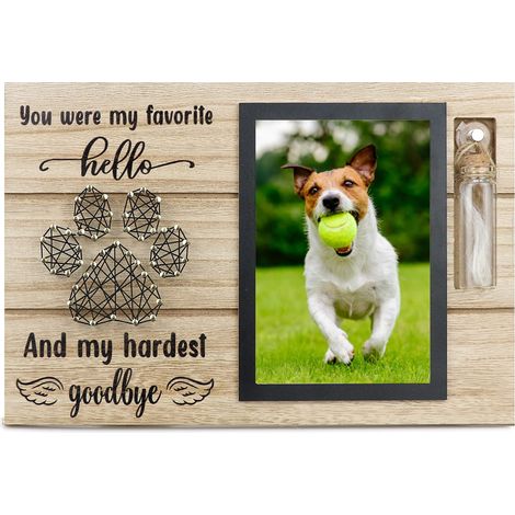 Cadre Photo commémoratif pour Animaux de Compagnie avec Petite Bouteille en Verre pour Cadeau de Perte de Cendres ou de Poils de Chien et de Chat (Black) (1/5)