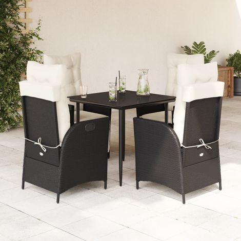 vidaXL 5-tlg. Garten-Essgruppe mit Kissen Schwarz Poly Rattan (1/5)