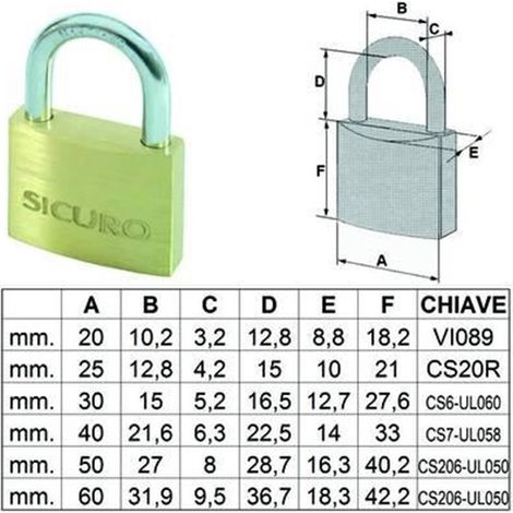 Lucchetto Tipo Pesante Ottone Arco Normale - mm.60