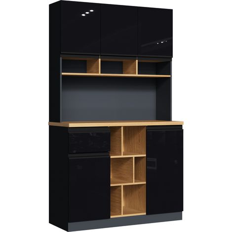 Armario de cocina buffet 105x45x185 cm MDF gris y negro con cajón y estantes ajustables HOMVRA (1/5)
