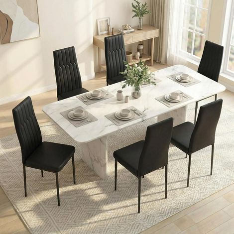 Esszimmerstühle 6er Set, Kunstleder, hohe Rückenlehne, wasserdicht, schwarz (1/5)