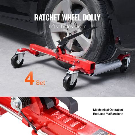 Chariot de roue hydraulique 680 kg, déplace voiture avec roulettes 360°, chariot calage acier pour garage, changement pneu SUV, lot de 4 (1/5)