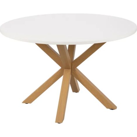 Table à manger ronde 120 cm blanche avec pieds métal style bois ROMANCE (1/5)