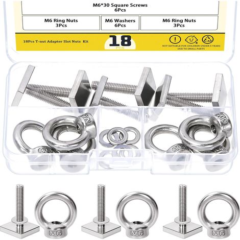 Boulons et boutons en T pour barres transversales de toit - Accessoires de rail en T en acier inoxydable avec rondelles d'écrou pour gabarits et fixations pour menuisiers (boulon en T + écrou (1/5)