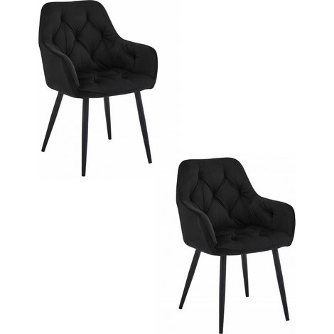 Fauteuil York - velours noir / pieds noirs x 2 (1/5)