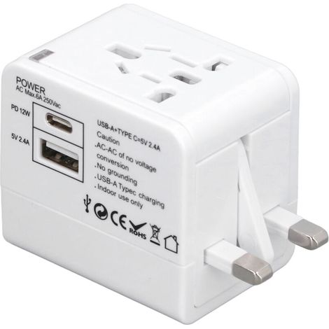 Jeffergarden Adaptateur de Voyage Universel avec Ports USB A/C, Convertisseur de Sécurité - Pour Téléphone, Ordinateur Portable, Montres, Appareils Photo (Blanc) (1/5)