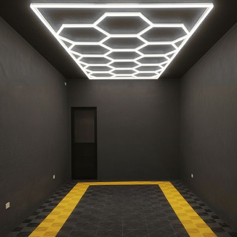 Luci LED esagonali a soffitto per officina SOGI LAM-ES01 - 15 esagoni - 6500K - 552W - 4866x2451 mm (1/5)