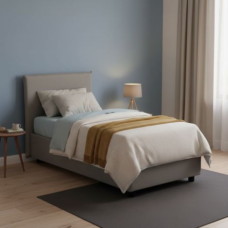 Talamo Italia - Letto singolo Boudicca, Letto contenitore con rivestimento in tessuto, 100% Made in Italy, Apertura frontale, con materasso Cm 80x200 incluso, Grigio (1/5)