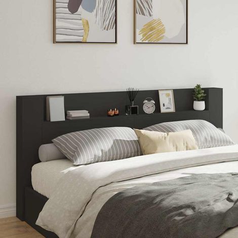 vidaXL Armoire tête de lit avec LED noir 220x16,5x103,5 cm (1/5)