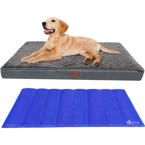 VOUNOT® Coussin matelas pour chien déhoussable – Panier en mousse avec tapis rafraîchissant en gel amovible – 115x81x9cm (1/5)