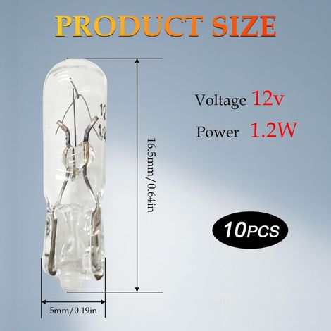 12V T5 W1.2W LED Incandescent Tableau Bord Light Blanc,Ampoules de Rechange T5 Sans Capuchon,pour Tableau de Bord Voiture,10 PCS,Blanc (1/4)