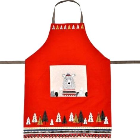 Tablier adulte ours dans les montagnes en coton rouge