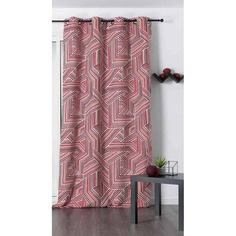 Rideau déco motif rayures rouge - 135x250cm - Rouge (1/2)