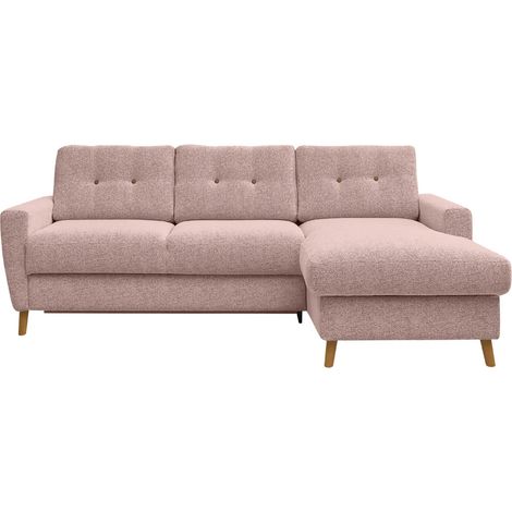 GASPARD - Canapé d'angle convertible tissu bouclette 4 places - Rose - Gauche