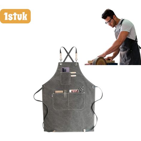 Tablier de cuisine et de restauration en toile robuste avec boucles réglables et grande poche pour fleuristes boulangers et salons de thé noir et gris (1/4)