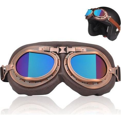 Lunettes de moto rétro - Lunettes de moto coupe-vent - Monture incurvée, protection UV - 1 pièce - Idéales pour les sports de plein air et style vintage - Marron (1/5)