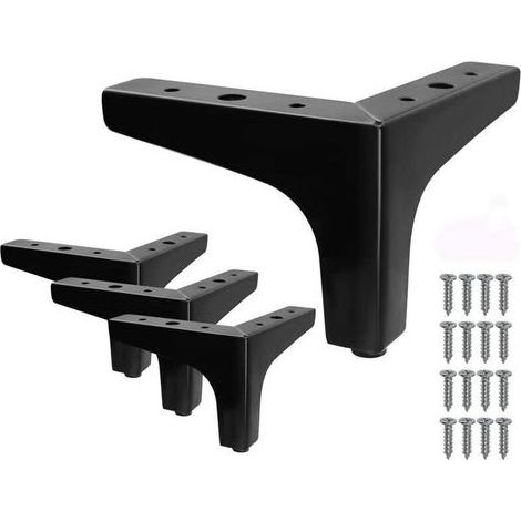 Pieds de lit en métal noir – Lot de 4 supports triangulaires hauteur 10 cm pour sommier ou cadre de lit (1/5)