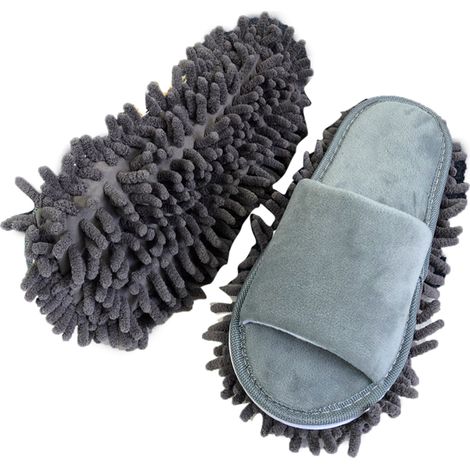 Comode pantofole aperte in punta per la casa, morbide, grigie, taglia M (39-41). (1/5)