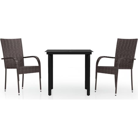 Maison Exclusive - 3-tlg. Garten-Essgruppe Braun und Schwarz