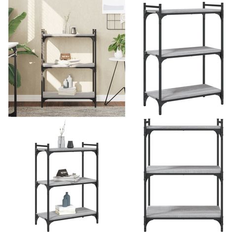 Bibliothèque 3 niveaux sonoma gris 60x30x86cm bois d'ingénierie - Bibliothèque Murale - Bibliothèque Design - Étagère Moderne - Meuble Rangement - Bibliothéque Industrielle - Home & Living