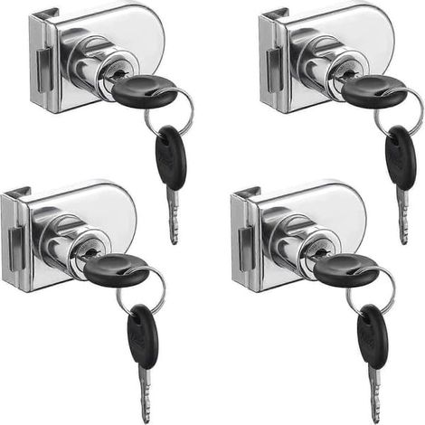 Verrou de porte vitrée, lot de 4 verrous à came, verrou de sécurité pour vitrines et présentoirs en verre de 5 à 8 mm, sans perçage (avec 8 clés) (1/5)
