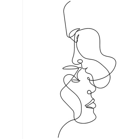Lignes abstraites Femmes toile peinture au pistolet noyau baiser amoureux noir et blanc peinture décorative minimaliste pour salon (1/5)