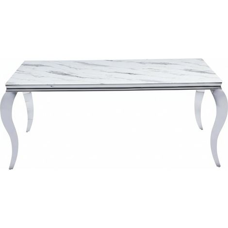 Table a manger verre effet marbre blanc chrome 180x90 cm BAROQUE