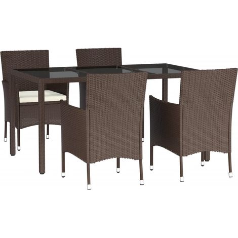 5-tlg. Garten-Essgruppe mit Kissen Braun Poly Rattan vidaXL